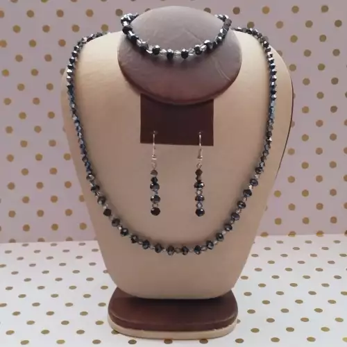 Juego collar, aretes y pulsera murano negro cristal
