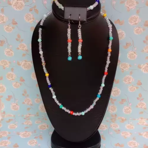 Juego collar aretes pulsera murano mate multicolor
