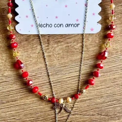 Juego collar doble capa mostacilla y aretes