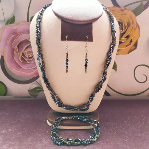 Juego collar entorchado, aretes y pulsera murano