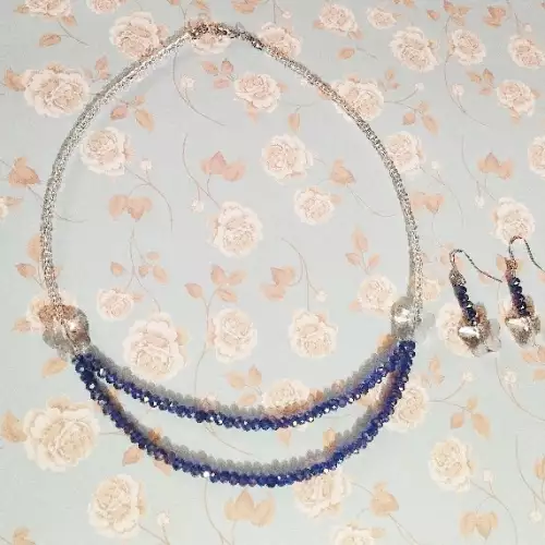 Juego collar y aretes mariposa en murano azul rey