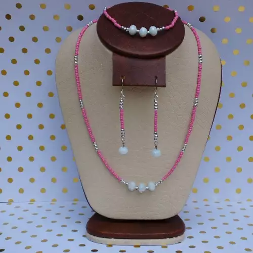 Juego de collar, aretes y pulsera mostacilla murano