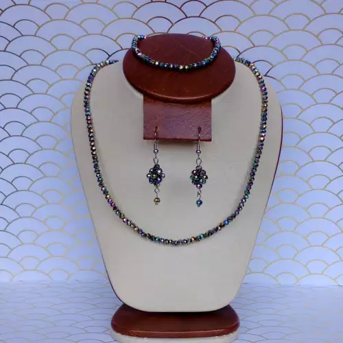 Juego de collar, aretes y pulsera murano arcoíris