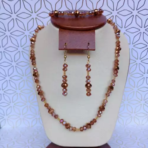 Juego de collar, aretes y pulsera murano café