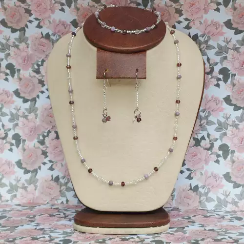 Juego de collar, aretes y pulsera murano morado