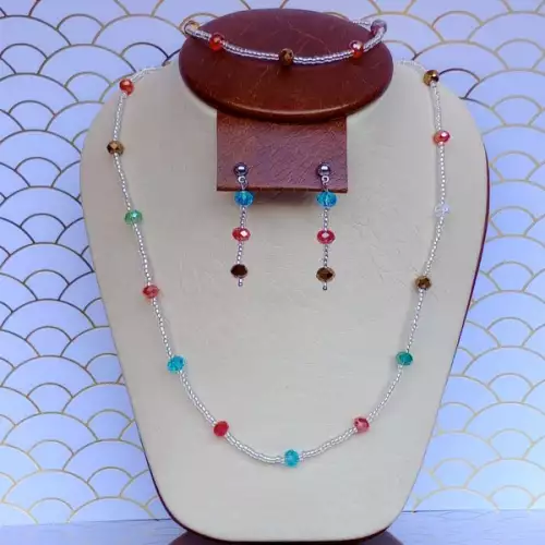 Juego de collar, aretes y pulsera murano multicolor