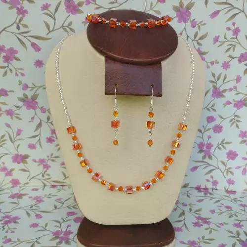 Juego de collar, aretes y pulsera murano naranja