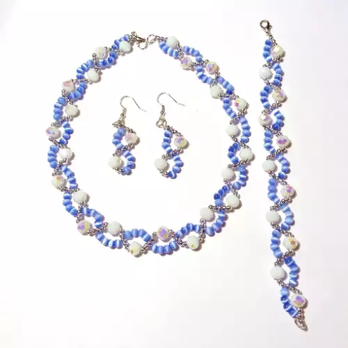 Juego de collar, aretes y pulsera ojo de gato murano