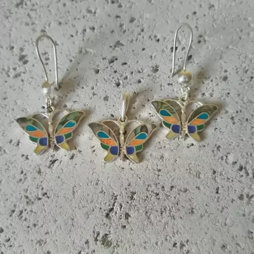 Juego Mariposas Arcoíris aretes dije plata 950
