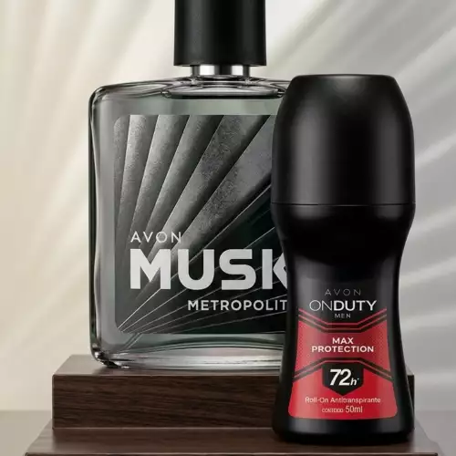 Kit Avon Perfume de hombre Musk Metropolitano 75 ml + Desodorante Roll ON Onduty Max Protection