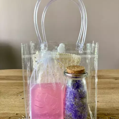 Kit baño lavanda con jabón artesanal sales y estropajo
