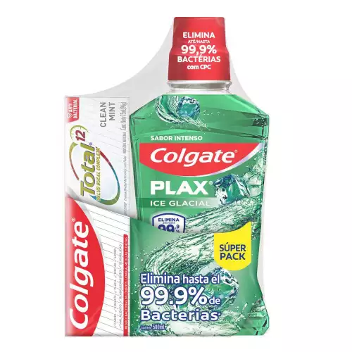 Kit Colgate Total 12 Clean Mint 75 ml Y Colgate Plax Ice Glacial 500ml