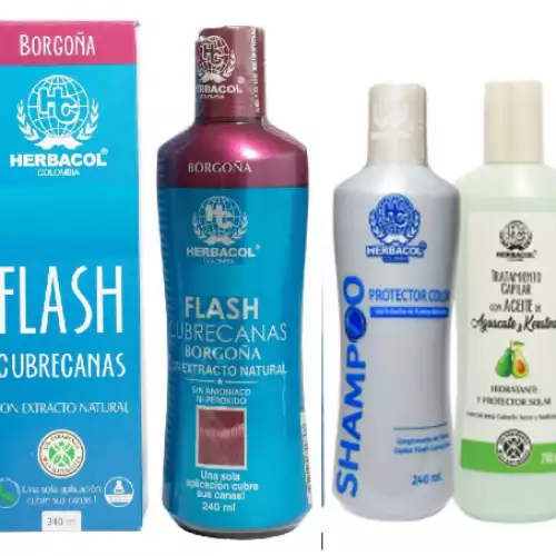 Kit cubrecanas borgoña con shampoo y tratamiento aguacate