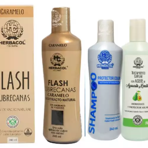 Kit cubrecanas caramelo con shampoo y tratamiento aguacate