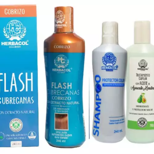 Kit cubrecanas cobrizo con shampoo y tratamiento aguacate
