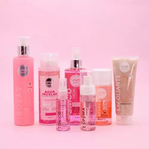 Kit Facial Luminosidad Rosada – 7 productos + bolso de regalo