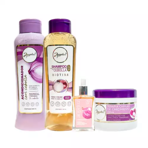 KIT SHAMPOO Y ACONDICINADOR CON CEBOLLA 500ML + TERAPIA 300ML + TONICO ANYELUZ