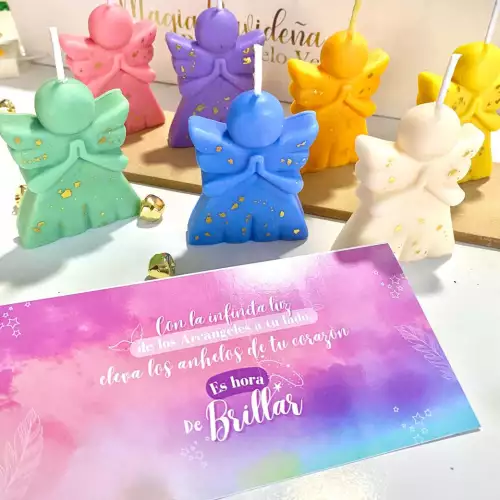 Kit velas arcángeles en cera vegetal con base de madera