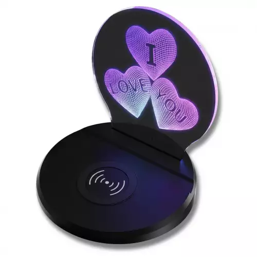 Lámpara Led Corazón 3D Con Carga Inalámbrica Rápida Para Celular