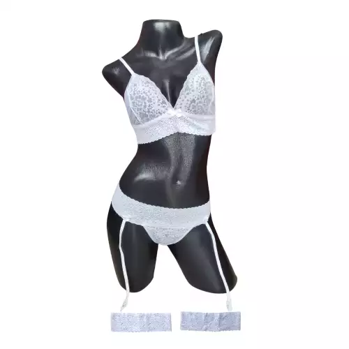 Lenceria Femenina Conjunto ropa interior femenina con Ligas Liguero 234 BLANCO
