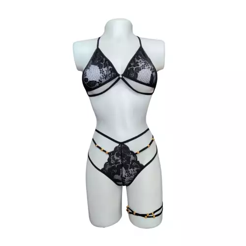 Lenceria Femenina Conjunto ropa interior femenina liga 245 NEGRO