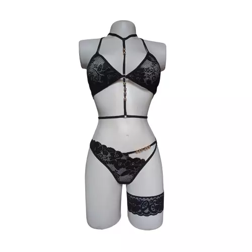 Lenceria Femenina Conjunto ropa interior femenina liga 253 NEGRO