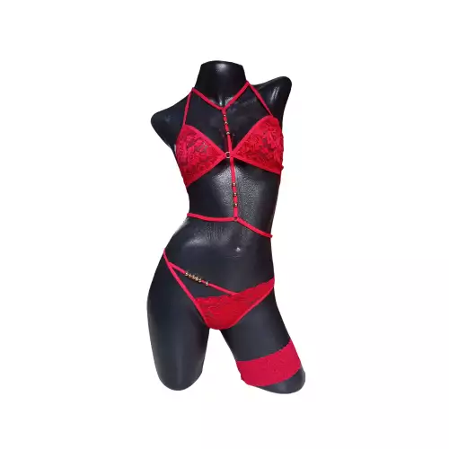 Lenceria Femenina Conjunto ropa interior femenina liga 253 ROJO