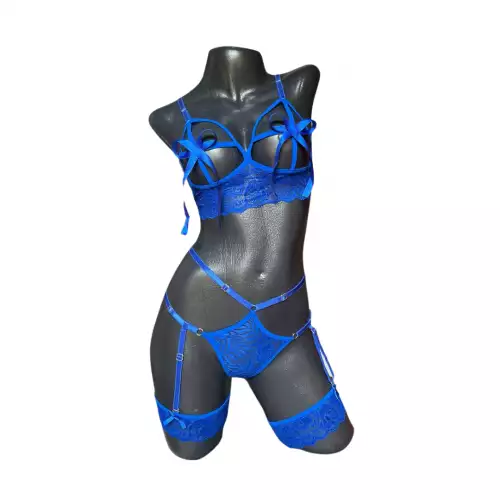 Lenceria Femenina Conjunto ropa interior femenina ligas liguero Azul