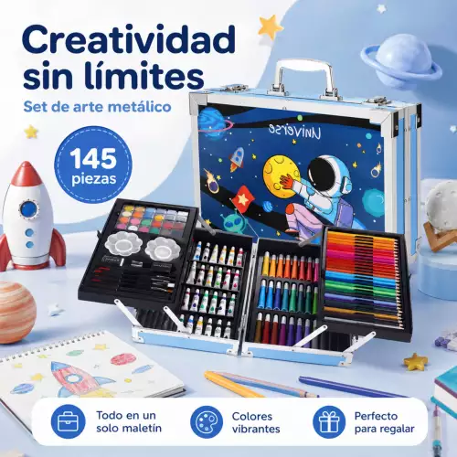 Maletín De Arte Metálico 145 Pzs Kit De Pintura Y  Plegable Celeste