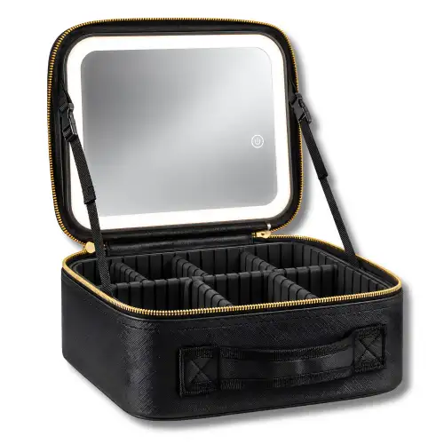Maletin Organizador De Maquillaje Profesional Con Luz Y Espejo Cosmetiquera Negro