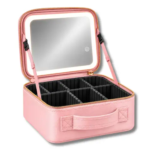 Maletin Organizador De Maquillaje Profesional Con Luz Y Espejo Cosmetiquera Rosado