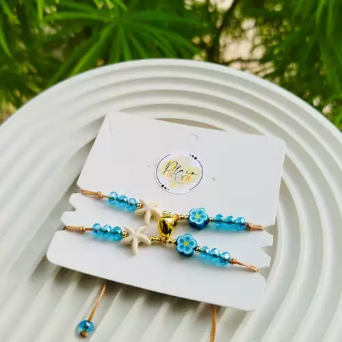 Manilla dúo amigas corazón imán azul hecho a mano