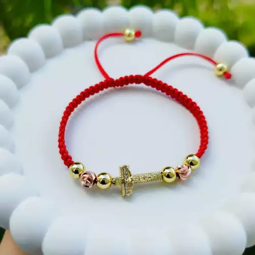 Manilla tejida cruz Señor Milagros rodio rojo