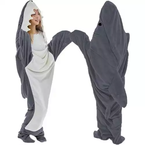 Manta tiburón con capucha franela 210x130 cm