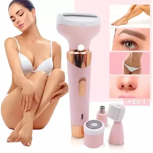 Máquina de Afeitar Femenina 4 en 1 Recargable – Afeitadora Piernas, Bikini, Cejas y Nariz