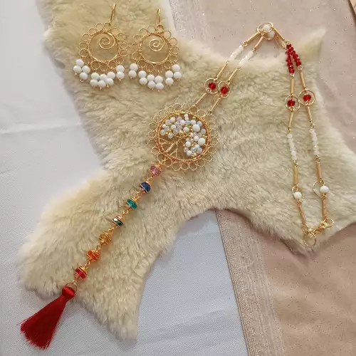 Maxicollar con Dije de Árbol de la Vida y Aretes Blancos - Joyería con los 7 Chakras