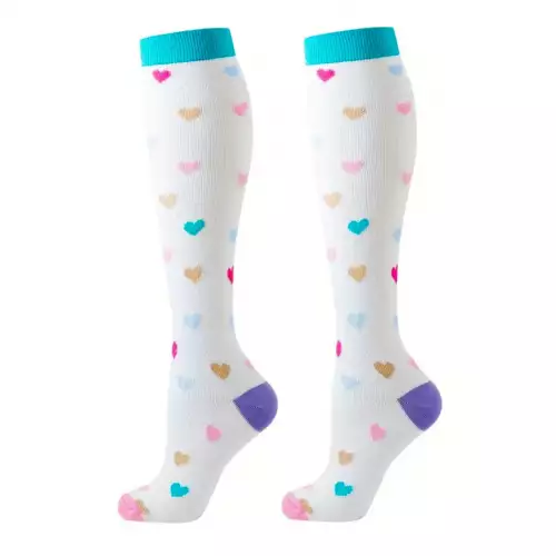 MEDIAS DE COMPRESION CREMA-CORAZONES---S/M 34-38