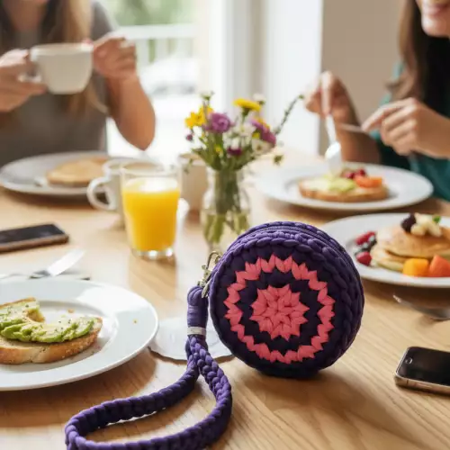 Monedero mandala rosa morado crochet trapillo