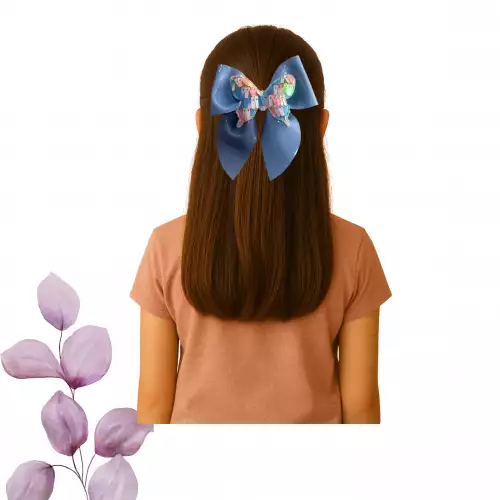 Moño coquette azul para niña con glitter hecho a mano