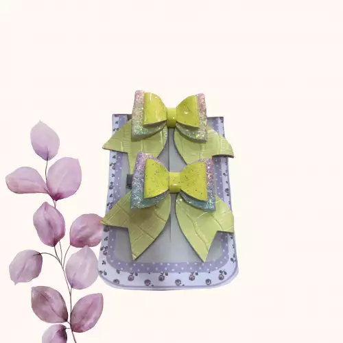 Moño coquette para niña amarillo grande con glitter x 2