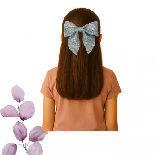 Moño coquette para niña azul con glitter hecho a mano