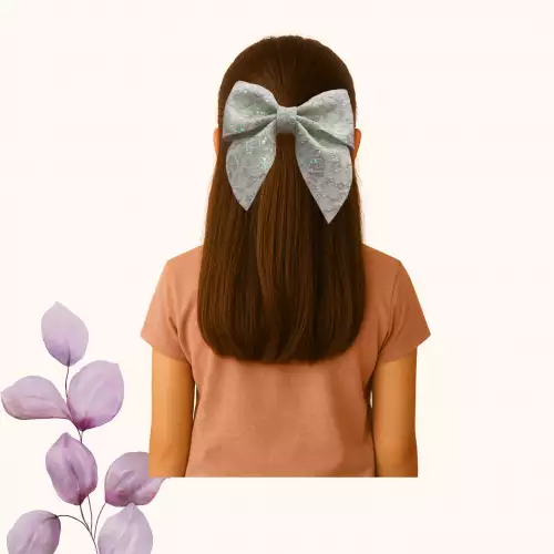 Moño coquette para niña verde estampado con glitter artesanal