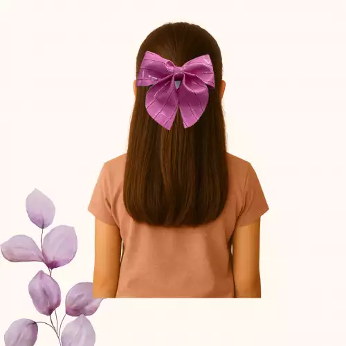 Moño coquette rosado con rayas para niña glitter
