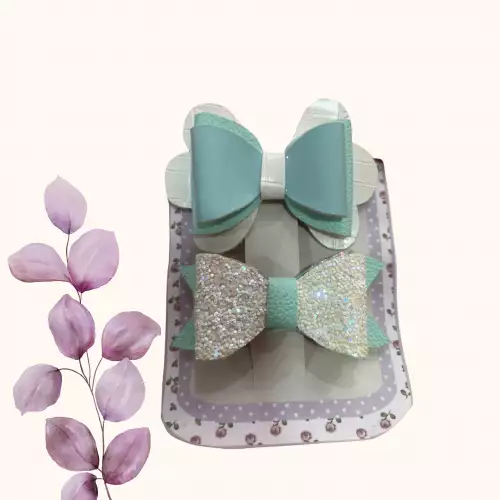 Moños coquette azules para niña con glitter x 2