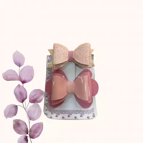 Moños coquette para niña con glitter rosado x 2