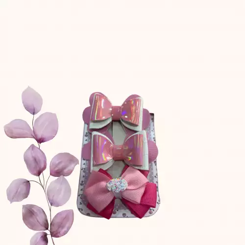 Moños coquette para niña con glitter rosado x 3