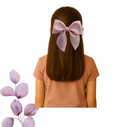 Moños coquette para niñas con glitter rosado artesanal