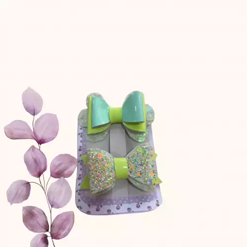 Moños coquette para niñas tonos verdes con glitter x2