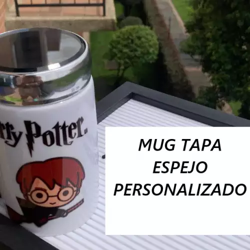 Mug cerámica 12 oz con tapa espejo metálica
