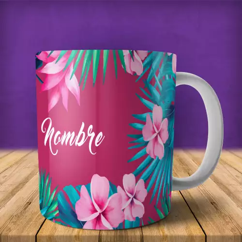 MUG DE FLORES CON NOMBRE PERSONALIZADO